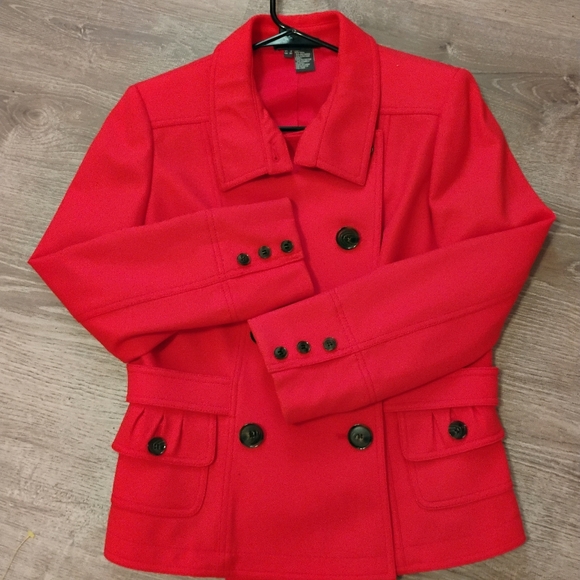 Per Se Red Wool Peacoat Jacket 8 Christmas Holiday Work Chic Classy Sophisticate - Picture 13 of 14